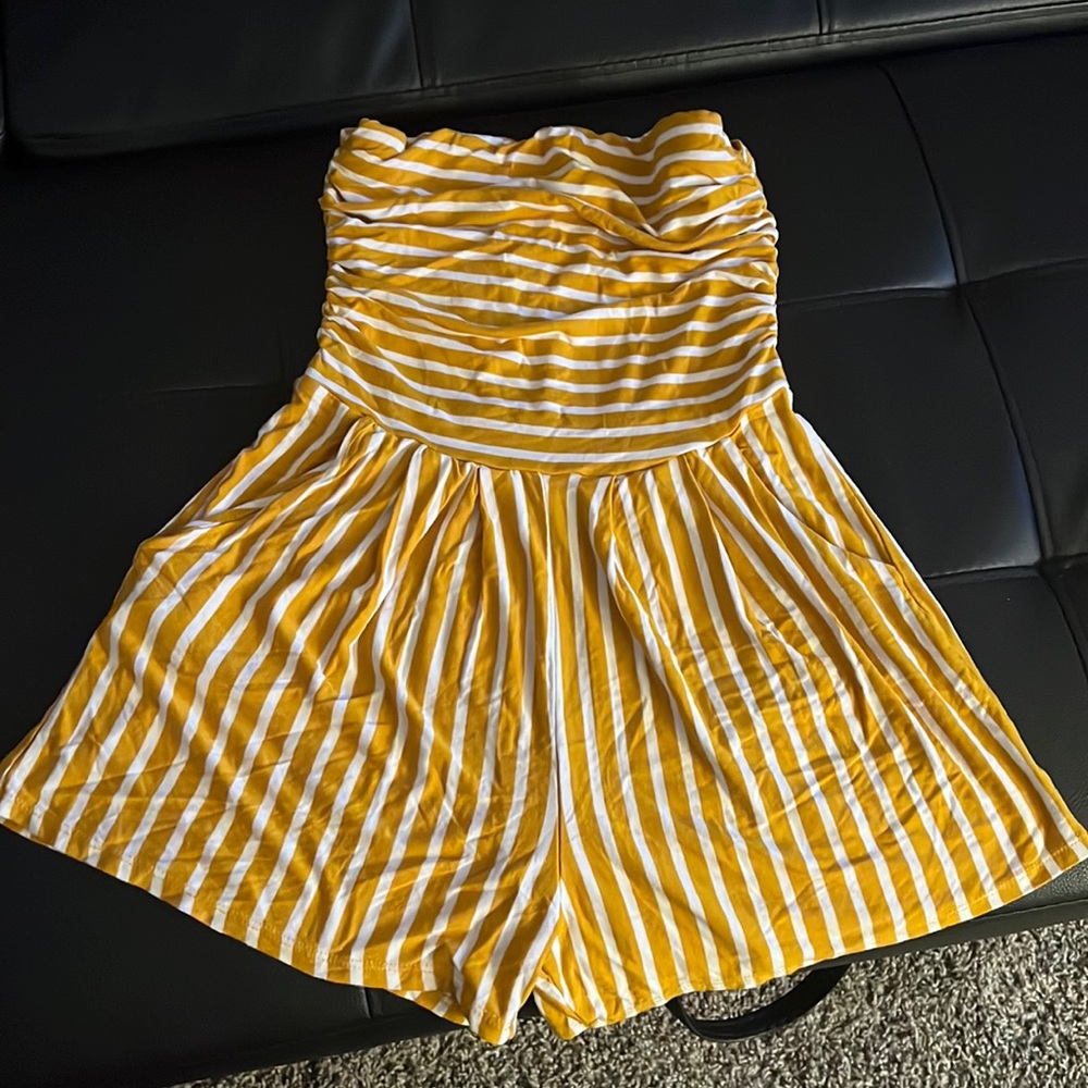 Mustard color and white short romper